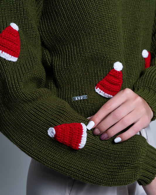 Suéter navidad parches gorritos